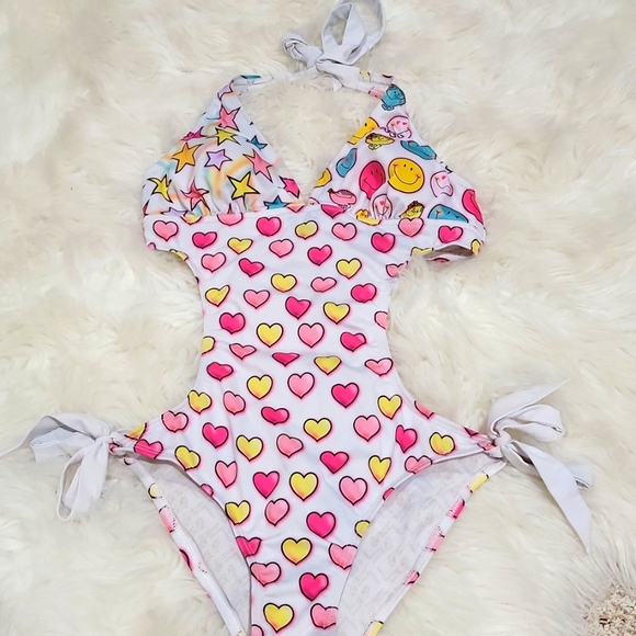 One pice swimsuit, NEW, monokini, white/ multi-color - Picture 1 of 10
